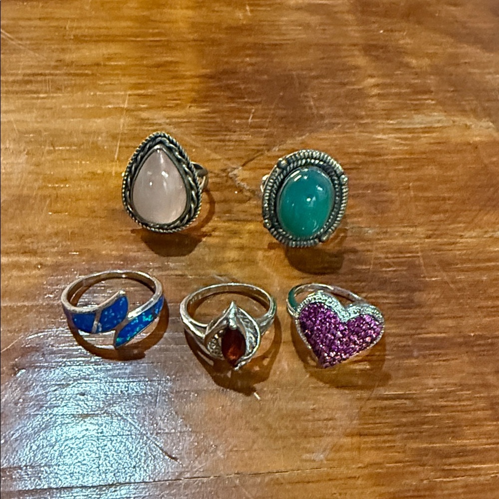 Elegant Sterling Silver and Gemstone Ring Set